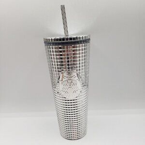 Starbucks Holiday Silver Studded Disco Cold Cup Tumbler 24oz Venti / DD